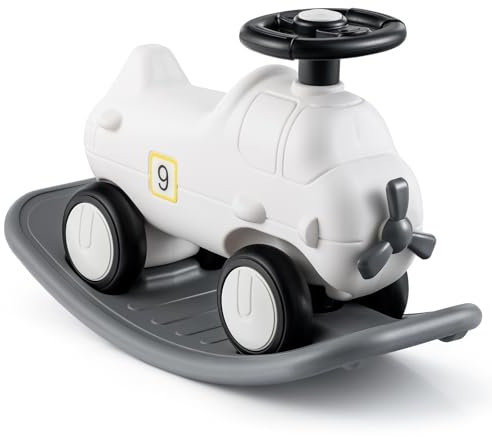 GOPLUS 3 in 1 Kinder Schaukelpferd, Rutschauto mit abnehmbarem Balancierbrett, Schaukelwippe mit 4-Punkt-Kippschutz & 60° Lenkrad, Schaukelspielzeug für Kinder von 18 bis 72 Monate (Flugzeug)