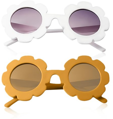 YUFFQOPC 2 Pairs Kids Flower Polarized Sunglasses UV 400 Protection Girls' Eyewear Flexible Frame for Toddler Girls and Boys (white, sand yellow)