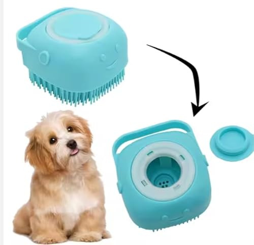 Cepillo de Baño para Mascotas - Masajeador con Depósito de Champú, Resistente y Fácil de Limpiar - Ideal para Pieles Sensibles y Todos los Tipos de Mascotas (azul)
