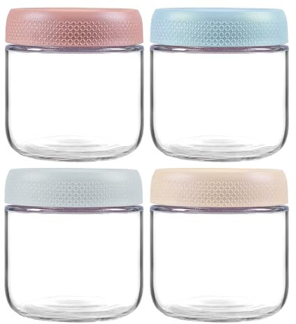 INCETUE 350 ml/12 oz Glass Clear Storage Canister with Airtight Lid, 4 Pack Small Cute Decorative Containers Jar for Overnight Oats, Salad, Yogurt, Cereal, Fruit, Snacks, Spice, Sugar, Coffee, Candy