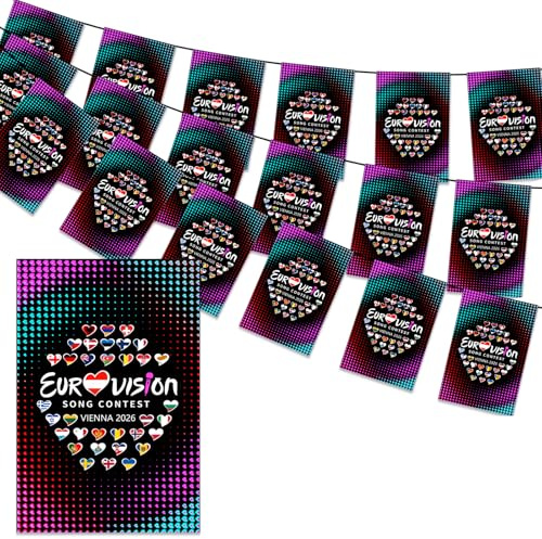 Eurovision Partydekorationer flaggväv 2025, 37 nationella HD-tryckta miniflaggor för europeisk sångtävling Basel Schweiz firande tema, för hem trädgård bar skola