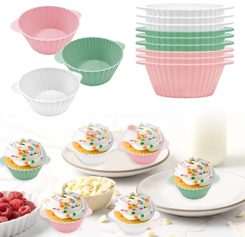 FuxFuis 12 PCS Moldes de Silicona para Magdalenas Molde para Huevos para Freidora de Aire Moldes Individuales para Hornear Molde Bizcocho Silicona Reutilizable Moldes de Siliconas para Tartas Muffins