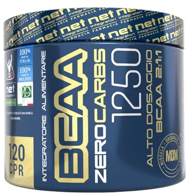 Net Integratori Farmacia BCAA Zero Carbs 1250 – 120 compresse – Aminoacidi Ramificati 2:1:1 – 1250mg per compressa Con Vitamina B6 – Performance Sportiva e Recupero Muscolare