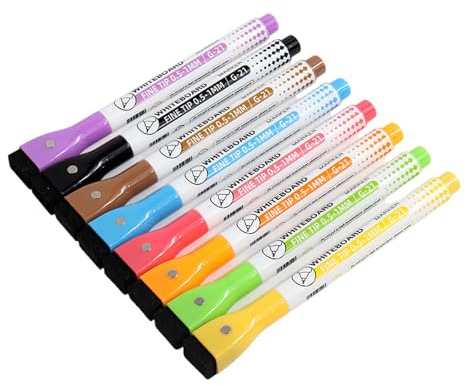 Rotulador borrable de 8 colores con borrador para pizarra blanca, marcadores de punta fina de 0,5 mm para presentaciones, marcador de punta fina