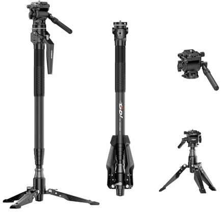 COMAN M1mini Carbon Fiber Monopod for Camera, 4-Section One-Button Quick Release, Portable Camera Monopod with V1 Fluid Head for DSLR Mirrorless Cameras, Max Load 5kg, (M1mini-V1)