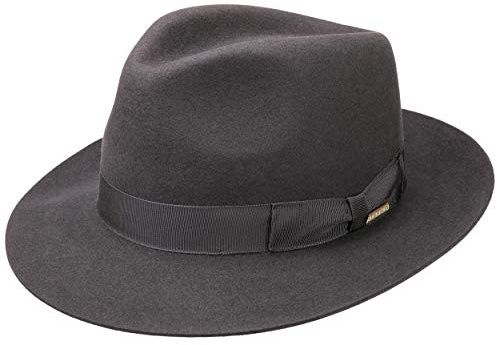 Stetson Sombrero Bogart Penn Mujer/Hombre - Made in The EU de Fieltro Pelo con ala hacia Arriba Forro, Banda Grosgrain Verano/Invierno Primavera Verano Otoño Invierno - 59 cm Gris