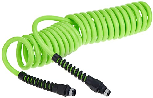 Flexzilla LP1415AFZ Polyurethane Recoil Air Hose | 15 Feet | All Weather Flexibility | Increased Flexibility and Improved Recoil Memory | Pre-Applied Thread Sealer, ZillaGreen