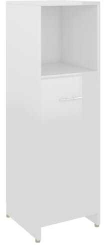 vidaXL Badezimmerschrank mit 3 Fächern 1 Tür Midischrank Badschrank Badregal Badmöbel Schrank Badezimmer Regal Hochglanz-Weiß 30x30x95cm Holzwerkstoff