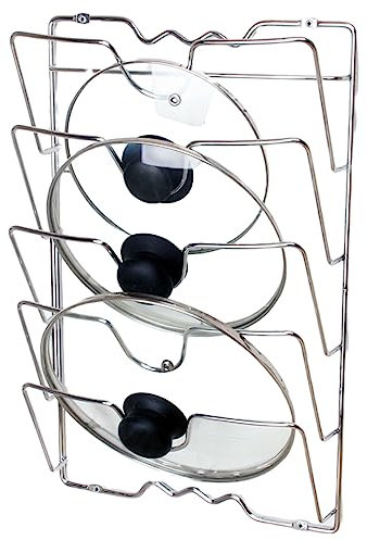 Greensen Topfdeckelhalter Wand-/Türmontage vertikaler Deckelhalter für Topfdeckel Hält 5 Deckel, Pfannendeckel-Halterung aus Metall für Küche, 43,4 x 27,8 x 9,7 cm