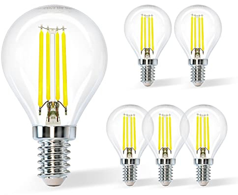 Aigostar E14 LED Lampe Filament 4W (ersetzt 40W),Kaltweiß 6500K,470 Lumen Leuchtmittel,Abstrahlwinkel 360°, G45 Edison Lampe,5 Stück