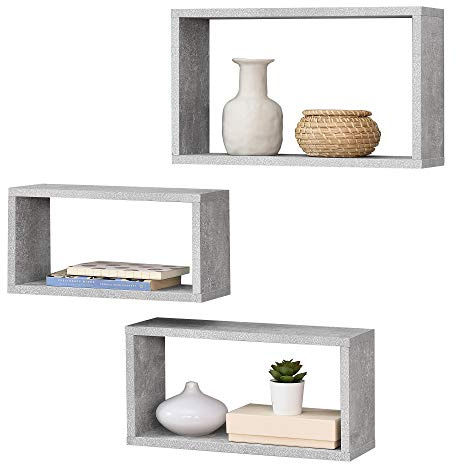 Juego de Estanterías para Pared Mandal Set de 3 Unidades en Diferentes Medidas Estantes Flotantes Decoración de Salón o Dormitorio Efecto hormigón