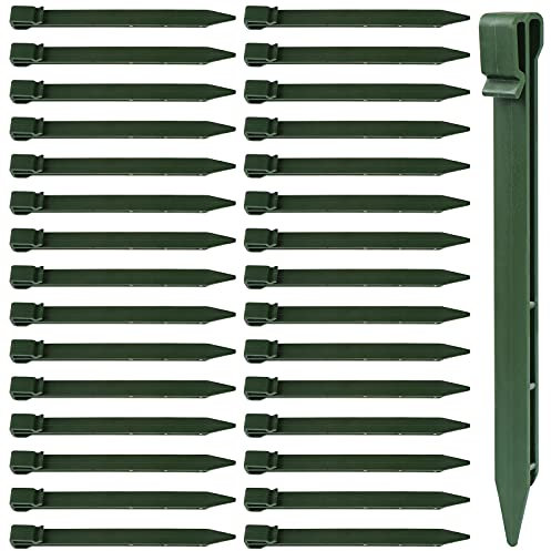 20 Pcs Plastic Ground Stakes 9.6 Inch Landscape Edging Stakes Tent Pegs Spikes for Campings Outdoor Edging and Terrace Board and Garden Lawn, Sturdy Canopy Stakes for Sand Beach Woods(Green)