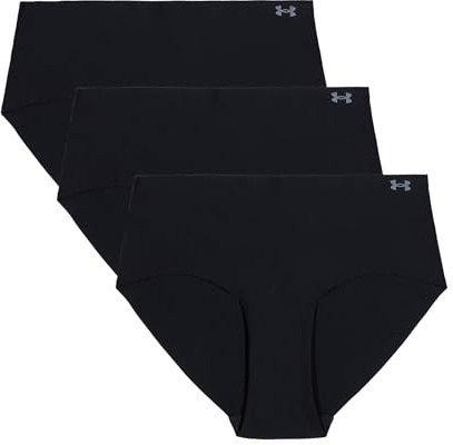 Under Armour Women's 3-pack Pure Stretch No Show Hipster Underwear, All-day Comfort Fit & Ultra-soft, Black Solid, Medium