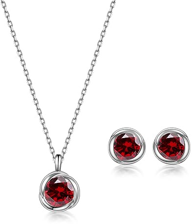 immobird Juegos de Joyas para Mujer, Conjunto Collar y Pendientes, Collares Mujer de Plata 925, con Circonia, Pendientes Plata, Joyas para Oro Rosa (Rubí)