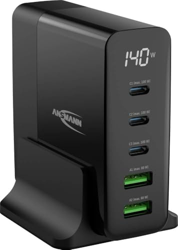 ANSMANN 5-Port USB Ladegerät mit bis zu 140 W/Power Delivery und Quick Charge 3.0 Ladegerät mit intelligenter Ladesteuerung/Ideal für Smartphone, Tablet, Tischventilator, LED-Geräte, etc.