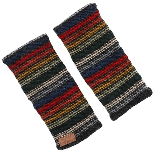GURU SHOP Handstupen aus Wolle, Ethno Handwärmer, Pulswärmer - Schwarz/bunt, Herren/Damen, Synthetisch