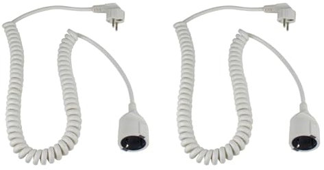 as - Schwabe Spiralleitung, 1m auf 2,5m dehnbares Spiral-Kabel mit Schutzkontaktwickelstecker & Schutzkontaktkupplung, 230 V, 16 A Verlängerungskabel, IP20, weiß, 70412 (Packung mit 2)