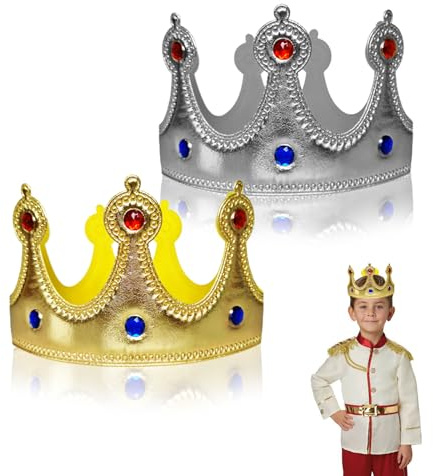 XNIVUIS Corona d'oro d'argento per Bambini Adulti,Principe Dress Up Tiara,Corona di Compleanno in Stoffa,Cappello per Festa di Compleanno,per le Bomboniere di Festa del Festival di Vacanza (2 Pezzi)