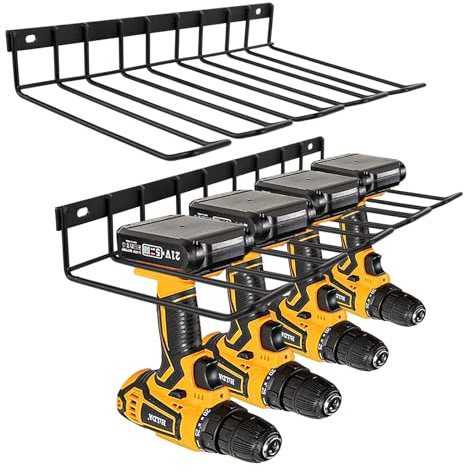 GBACHOOSE 2 Pack Drill Holder Wall Mount, Heavy Duty Drill Organizer with Screw, Black Power Tool Organizer Storage Rack for Garage, Workshop