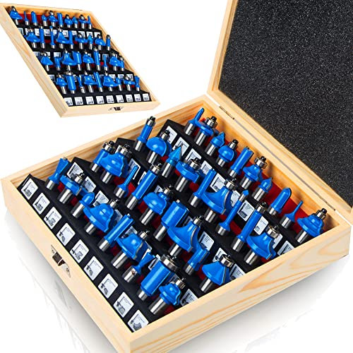 MAYLINE 1/2 Inch Shank Router Bits Sets 37 PCS, Woodwork Milling Cutter Router Bit Set, Wood Cabinet Carbide CNC Cutting Tool for Door&Table Shelves (01)