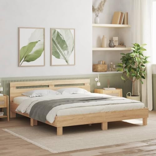 Faroom Holzbett Futonbett Bett 180x200 cm mit Lattenrost & Kopfteil, Bettrahmen Holzwerkstoff Einzelbett Doppelbett Bettgestell Sonoma-Eiche