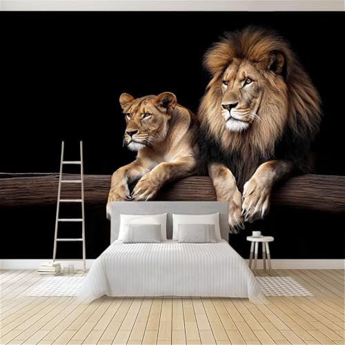 Carta Da Parati Soggiorno 3D Leone Maschio E Leonessa 350x256 cm Fotomurale Stampa HD Moderna, per Camera Letto TV Decorazione di sfondo Fotomurali in Murale alla moda da Muro