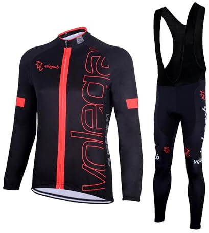 Meicynhoger Ropa Ciclismo Otoño Invierno para Hombre y Mujer,Ciclismo Maillot MTB de Manga Larga y Culotte Pantalones Acolchado 3D