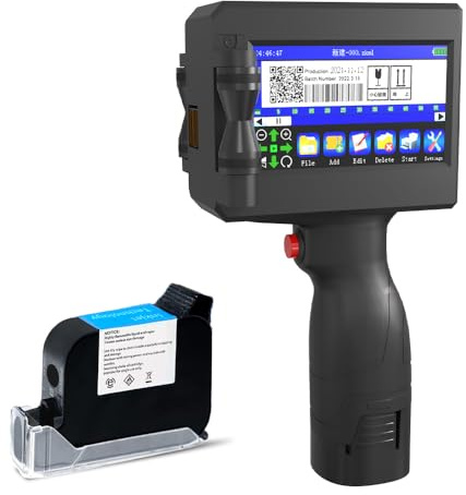 CHIKYTECH Upgrading Portable Handheld Inkjet Printer ZK-1691 with 4.3 Inch Touch Screen 42ml Quick-Drying Ink Cartridge Handheld Inkjet Printer for Any Surfaces (Support 28 Languages.)