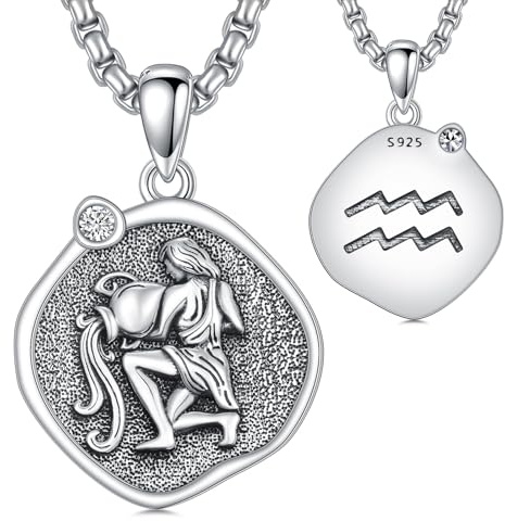 ROMANTIC WORK stjärntecken kedja 925 sterlingsilver stjärntecken hänge halsband astrologi horoskop smycken gåvor för kvinnor män, 21,3 x 21,3 mm, Sterlingsilver