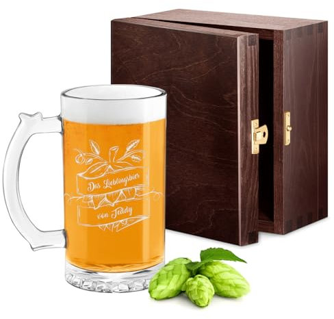 Maverton Bierglas mit Gravur 400 ml - Bierkrug personalisiert mit Namen - Geburtstagsgeschenk für Männer - Bier Geschenk - personalisierte Geschenke Männer - Höhe: 15cm - Durchmesser: 8cm