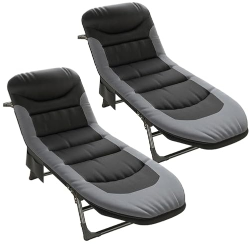 T-ZBDZ Campingsäng, hopfällbar fältsäng XXL upp till 150 kg – campingsäng, extra bred, 190 x 65 x 30 cm, campingsäng, vikbar, lätt, 6-vägs justerbart ryggstöd, karpfåtölj för utomhusbruk, inomhus