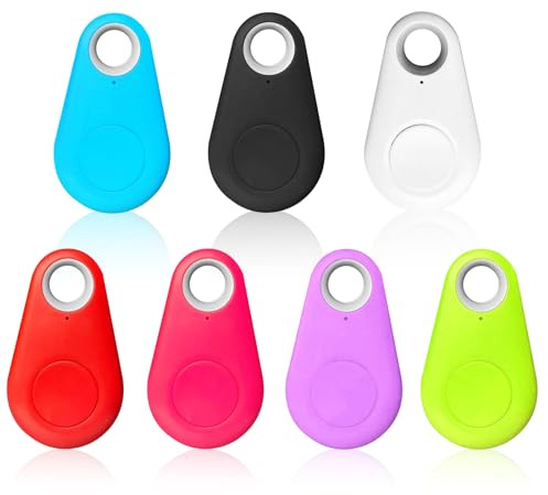 LEKEFETO Juego de 7 localizadores de llaves Bluetooth con alarma de 80 – 90 dB, buscador de objetos para bicicletas, mascotas, maletas, batería CR2032, multicolor, compatible con iOS/Android