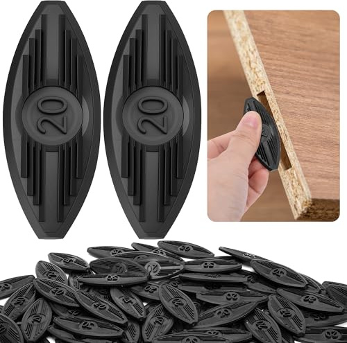 Nkiy Quen 120 Pcs Plastic Joining Biscuits, Self Clamping Plate Joiner Biscuit, Black Biscuit Joiner Attachment for Woodworking Deck Door Furniture Trim