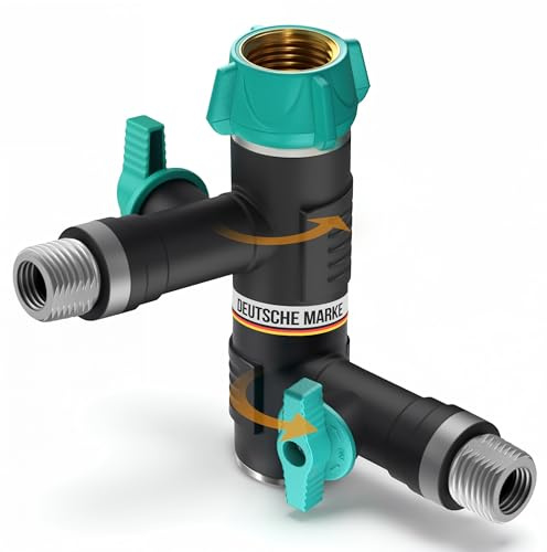 rainfactory sdoppiatore Rubinetto Giardino 2 Vie 3/4 – connettore Tubo Giardino con attacchi girevoli 360° e valvole indipendenti – Adattatore Rubinetto per irrigazione e Giardino