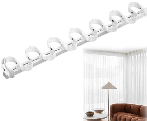Sistema de riel de cortina de aluminio de 210 cm, ondulado, montado en el techo, con juego de cinta ajustable, 100-600 cm, riel de cortina transversal blanco para decoración del hogar