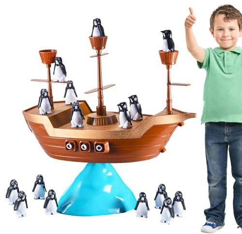 Wobbly Pirates Toy – Wooden Stacking Pirate Ship Balance Game For Kids Ages 3-5 | Educational Toy For Hand-Eye Coordination, Colors, Shapes, And Family Interactive Play