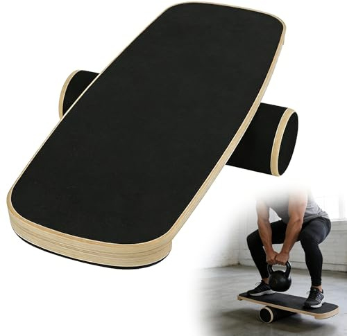 Tabla de equilibrio, tabla de equilibrio de madera con topes ajustables y rodillo de corcho, para entrenamiento de equilibrio, coordinación, fitness en casa