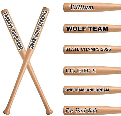 Personalisierter Baseballschläger Holz mit Namensgravur, Baseball Bat Robuste Verarbeitung & Rutschfester Griff, Baseball Schläger für Erwachsene Und Kinder, Sportfan Baseballschläger, 38cm oder 48cm