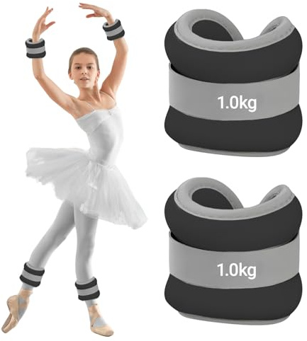 Lot de 2 poids de cheville réglables (1,0 kg chacun), poids de cheville pour débutants et enfants, idéal pour pilates, yoga, jogging, noir