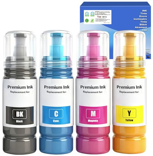 E104 Encre EPT104 Bouteilles d'Encre Compatibles pour Imprimantes ET-1810 ET-2710 2711 2712 2714 2715 2720 2721 2726 ET-2810 2811 2865 2871 ET-2870 2876 ET-4700 ET-4800 ET-4810 4700 ET-14100 (4 Pack)