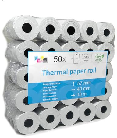 50 EC-Cash Thermorollen 57 x 40 x 12 für EC-Geräte mit Thermodrucker, Thermopapier EC-Cash Bonrolle, Bisphenol-A frei Ø40 mm