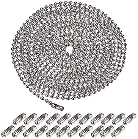 BEHAHAI 16.4 Feet Ball Bead Chain, Metal Beaded Pull Chain Extension with Connector Ball Chain Keychain Beaded Roller Chain with 20 Matching Connectors (3.2 mm, Silver
