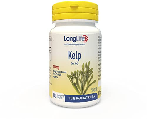LongLife® Kelp | Titolata allo 0,1% in iodio | 180 compresse rivestite | Funzione tiroide | Salute pelle | Gluten Free | Doping Free
