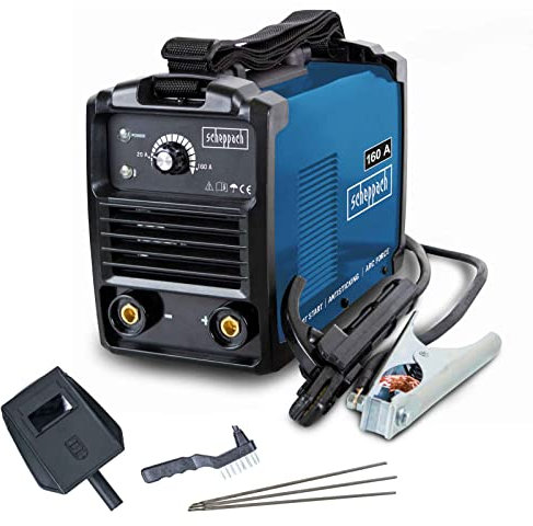 Scheppach WSE1100 Elektroden Inverter Schweißgerät 230V | 20-160A | Lüfterkühlung & Überhitzungsschutz | Anti Hafttechnik | Auto-Heißstart | inkl. Schweißschirm Bürste, Hammer, Elektroden & Tragegurt