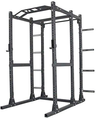 Suprfit Rigmor Power Rack – Station de musculation multifonction avec J-Cups & Safety Spotter, charge maximale : 400 kg, barre de traction multi-nervures, revêtement en poudre grise, huit manches pour