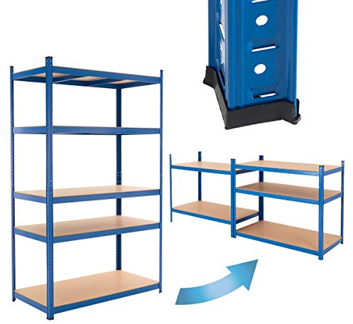ECD Germany Verkstadshylla Heavy Duty-hylla 200x100x50 cm Blå pulverlackerad metall med 5 hyllor av MDF-trä som kan belastas med upp till 350 kg Förvaringshylla Boltless-hylla Källarhylla Garagehylla