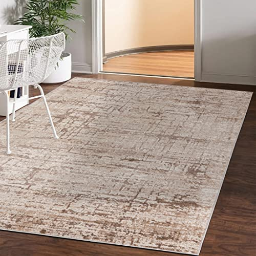 Mazovia Abstraktes Vintage Designer Teppich - Kurzflor - Weich Teppich für Wohnzimmer, Esszimmer - ÖKO-TEX Wohnzimmerteppich - Teppiche Beige 80 x 150 cm