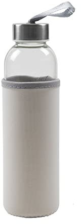 kitchenfun Glastrinkflasche Schraubflasche Trinkflasche mit Neopren-Schutzhülle, Glas/Edelstahl, 100% auslaufsicher, Volumen ca.0,5 l - weiß