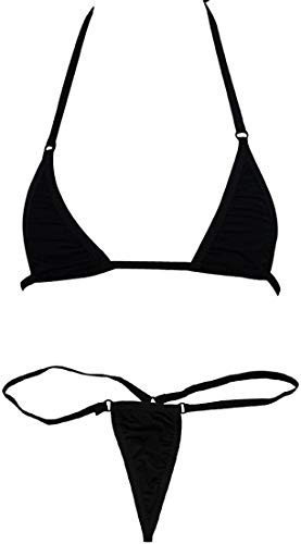 Czizitong Femmes Micro G-String Bikini 2 pièces Coulissant Top String Petit Soutien-Gorge Nouvelle (Noire)