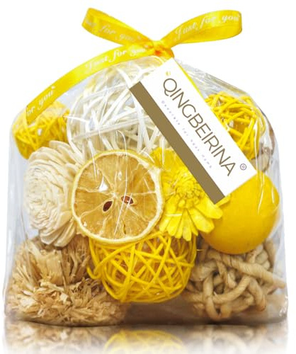 Qingbei Rina Spring Decorative Bowl Fillers,Yellow Decorative Balls for Centerpiece Bowls,Assorted Wicker Rattan Balls Decoratives Orbs Vase Filler Woven Spheres for Home Decor,Wedding(Lemon)